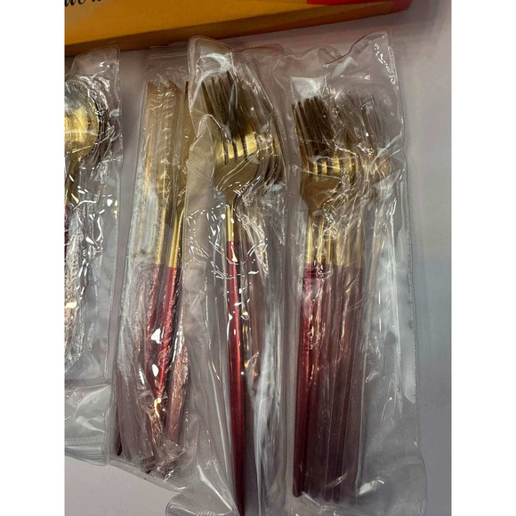 30-piece Gold Red Stainless Steel Flatware Set Modern Silverware Dining Set New - Picture 3 of 5